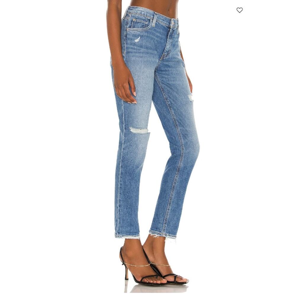 Hudson Lana Boyfriend Ripped Jeans Distressed Hem Denim Medium Wash Blue